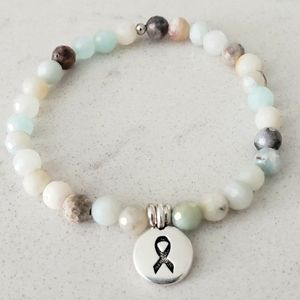 Beaded Amazonite Stretch Bracelet with Hope Ribbon Charm